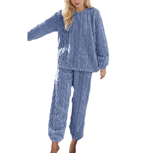 KBOPLEMQ Schlafanzug Senioren Damen Lange Nachtwäsche Winter Flanell 2-teiliges Pyjama-Set für weibliche weiche Homewear Bademantel Winter Warm Hausanzug Sleepwear Komfortable Loungewear Hoodie von KBOPLEMQ