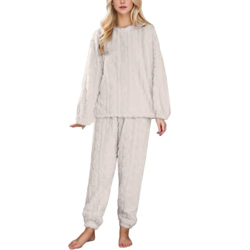 KBOPLEMQ Schlafanzug Senioren Damen Lange Nachtwäsche Winter Flanell 2-teiliges Pyjama-Set für weibliche weiche Homewear Bademantel Winter Warm Hausanzug Sleepwear Komfortable Loungewear Hoodie von KBOPLEMQ