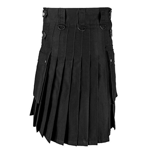 KBOPLEMQ Schottenrock Herren Schwarzes Mittelalterlicher Krieger Kilt Schottischer Kilt für Herren Wikinger Gothic Kleidung Traditioneller Vintage Gothic Punk Rock Leder Patchwork Rock von KBOPLEMQ