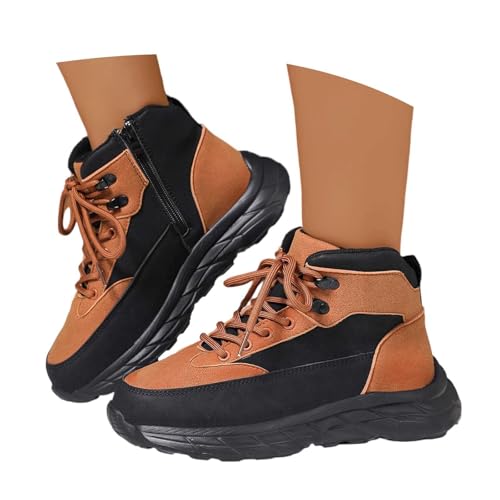 KBOPLEMQ Sneaker Damen Leder Plateau High Top Farbblock Freizeit Keilabsatz Komfort Laufschuhe Atmungsaktiv Schnürschuhe Sport Sicherheitsstiefel wasserdichte Arbeitsschuhe Stahlkappenschuhe von KBOPLEMQ