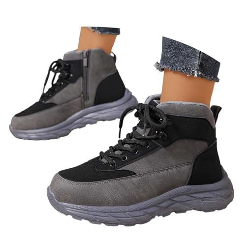 KBOPLEMQ Sneaker Damen Leder Plateau High Top Farbblock Freizeit Keilabsatz Komfort Laufschuhe Atmungsaktiv Schnürschuhe Sport Sicherheitsstiefel wasserdichte Arbeitsschuhe Stahlkappenschuhe von KBOPLEMQ