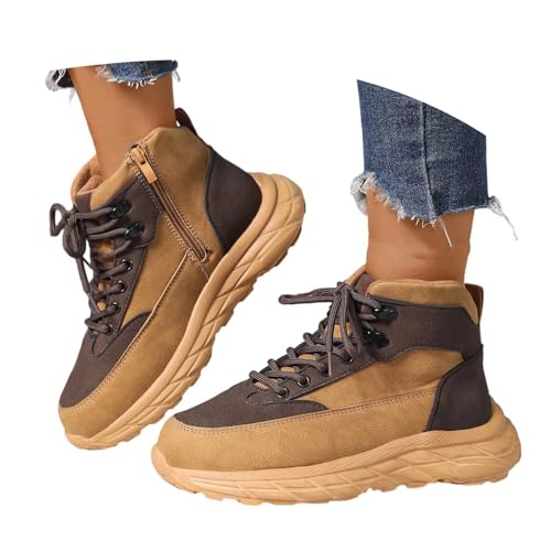 KBOPLEMQ Sneaker Damen Leder Plateau High Top Farbblock Freizeit Keilabsatz Komfort Laufschuhe Atmungsaktiv Schnürschuhe Sport Sicherheitsstiefel wasserdichte Arbeitsschuhe Stahlkappenschuhe von KBOPLEMQ