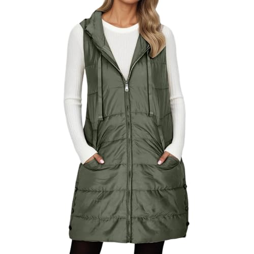 KBOPLEMQ Steppweste Damen Lang Mit Kapuze Rollkragen Puffer Weste Casual Reißverschluss Longweste Herbst Winter Übergangsweste Dicke Daunenweste Ärmellos Winterjacke Warm Gesteppt Mit Taschen von KBOPLEMQ