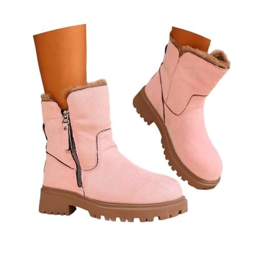KBOPLEMQ Stiefeletten Damen Wildleder Cowboystiefel Fleece Gefüttert Winterstiefel Halbhoch Ankle Boots Winter Warm Schneestiefel mit Reißverschluss Winterschuhe rutschfest Sohle Schnürstiefel von KBOPLEMQ