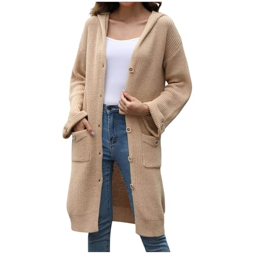 KBOPLEMQ Strickjacke Damen Leichte Lang mit Taschen und Knöpfen Langarm Dünne Casual Open Front Grobstrick Winddichte Jacke Strickjacken Einfarbige Cardigan V-Ausschnitt Elegant Strickmantel KBOPLEMQ Strickjacke Damen Leichte Lang mit Taschen und Knöpfen Langarm Dünne Casual Open Front Grobstrick Winddichte Jacke Strickjacken Einfarbige Cardigan V-Ausschnitt Elegant Strickmantel von KBOPLEMQ