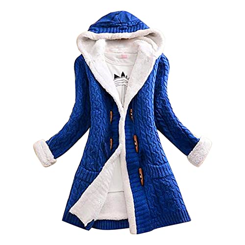 KBOPLEMQ Strickjacke Damen Pullover Lang Grobstrick Cardigan Warme Fleecejacke mit knöpfe Herbst Strickcardigan Kapuzenmantel Cardigan Lang Winter Strickjacken Plüsch Futter Strickmantel mit Kapuze von KBOPLEMQ