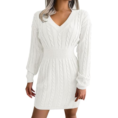 KBOPLEMQ Strickkleid Damen Sexy Langarm Casual Herbstkleid Pullover Kleid Festliches Cocktail Bürokleid Frühlingskleider Winterkleid Tailliert Baumwolle Lange Ärmel Bleistiftrock von KBOPLEMQ