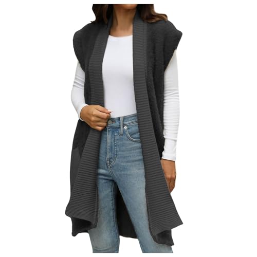 KBOPLEMQ Strickweste Damen Ärmellos Strickwesten Frauen Dünn Tank Top Cami Weste Bluse Leicht Strickmantel Einfarbige Offene Front Cape Cardigan Mode Elegante Lange Herbst Winter Strickjacke von KBOPLEMQ