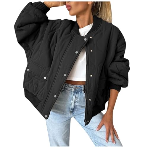 KBOPLEMQ Sweatshirt Damen Ohne Kapuze Oversized Sweatjacke übergangsjacke Jacken Lässig Langarm Mantel Elegant Stehkragen Pufferjacken Winterjacke Warm Bomberjacke Knöpfen Winterparka Einfarbige von KBOPLEMQ