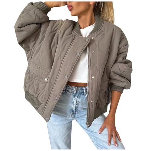 KBOPLEMQ Sweatshirt Damen Ohne Kapuze Oversized Sweatjacke übergangsjacke Jacken Warm Bomberjacke Knöpfen Winterparka Einfarbige Lässig Langarm Mantel Elegant Stehkragen Pufferjacken Winterjacke von KBOPLEMQ