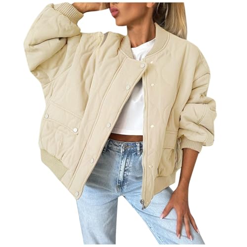 KBOPLEMQ Sweatshirt Damen Ohne Kapuze Oversized Sweatjacke übergangsjacke Jacken Warm Bomberjacke Knöpfen Winterparka Einfarbige Lässig Langarm Mantel Elegant Stehkragen Pufferjacken Winterjacke von KBOPLEMQ