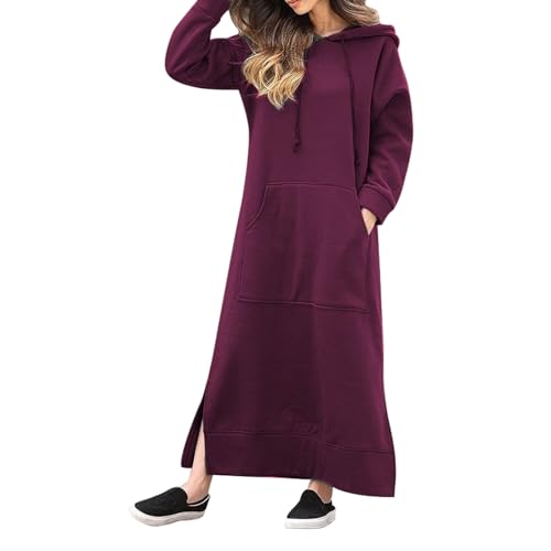 KBOPLEMQ Sweatshirtkleid Damen Lang Oversize Schwarz Große Größen Sweatkleid Sweatshirt Kleid Mit Kapuze Taschen Vintage Baumwolle Hoodie Kleid Kapuzenkleid Pulloverkleid von KBOPLEMQ
