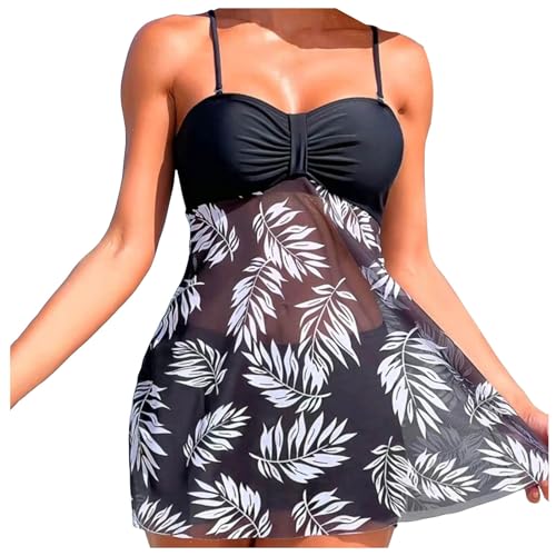 KBOPLEMQ Tankini Damen Badeanzüge Push Up Zweiteiler Badeanzug Bauchweg Große Größe Tankinis Set Hohe Taille Badekleid Oberteil mit Badeshorts Bauchweg Freizeit Zweiteiler Tankinis Set Sommer von KBOPLEMQ