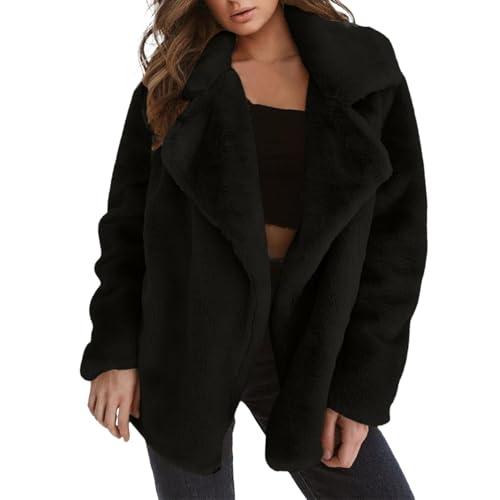 KBOPLEMQ Teddyjacke Damen Winter Teddyfleece Jacke Winddicht Revers Mantel Winterjacke Thermal Teddy Wintermantel Einfarbig Warme Fleecejacke Flauschig Plüschjacke Freizeit Outdoor Fleecemantel von KBOPLEMQ