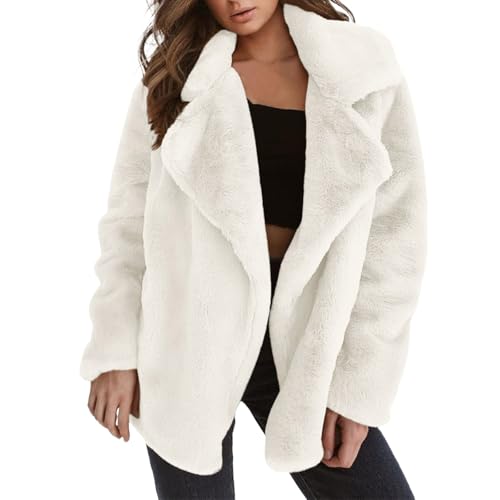 KBOPLEMQ Teddyjacke Damen Winter Teddyfleece Jacke Winddicht Revers Mantel Winterjacke Thermal Teddy Wintermantel Einfarbig Warme Fleecejacke Flauschig Plüschjacke Freizeit Outdoor Fleecemantel von KBOPLEMQ