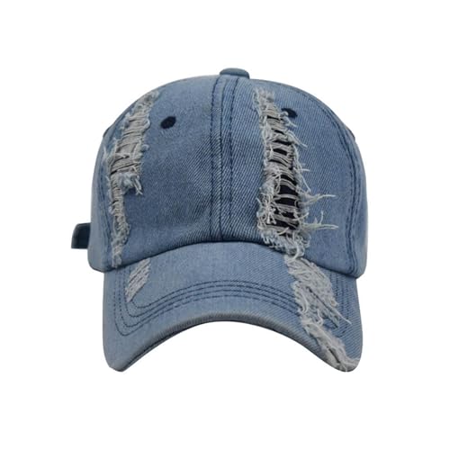 KBOPLEMQ Unisex Denim Kappe Zerrissen Distressed Baseball Cap Erwachsenen Mütze Sport Cool Baseballmütze für Damen Herren Gewaschene Baumwolle Trucker Mütze Vintage Used-Look Jeans Denim Cap von KBOPLEMQ
