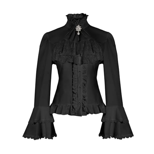 KBOPLEMQ Viktorianische Bluse für Damen Gothic-Piraten-Shirt Vintage-Stil Langarm Lotus Rüschen Oberteil Renaissance Hemd Langarm Gothic Bluse Mittelalter Langarmshirt Spitze Button Down Top KBOPLEMQ Viktorianische Bluse für Damen Gothic-Piraten-Shirt Vintage-Stil Langarm Lotus Rüschen Oberteil Renaissance Hemd Langarm Gothic Bluse Mittelalter Langarmshirt Spitze Button Down Top von KBOPLEMQ