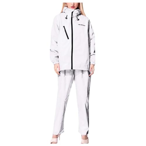KBOPLEMQ Wasserdichte Jacke/Hosenanzug Damen Outdoor Regenmantel Winddicht Jacke Outdoor-Bergsteigen Klettern Sport Set Regenanzug Reißverschluss Regenjacke Regenhose Wasserdichter Anzug von KBOPLEMQ
