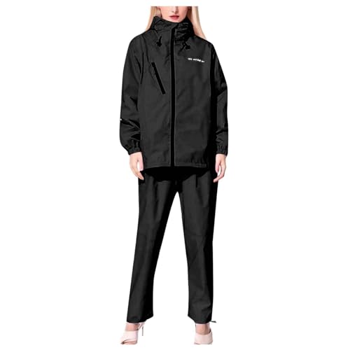 KBOPLEMQ Wasserdichte Jacke/Hosenanzug Damen Regenanzug Reißverschluss Regenjacke Regenhose Wasserdichter Anzug Outdoor Regenmantel Winddicht Jacke Outdoor-Bergsteigen Klettern Sport Set von KBOPLEMQ