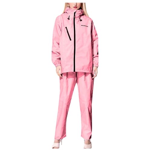 KBOPLEMQ Wasserdichte Jacke/Hosenanzug Damen Regenanzug Reißverschluss Regenjacke Regenhose Wasserdichter Anzug Outdoor Regenmantel Winddicht Jacke Outdoor-Bergsteigen Klettern Sport Set von KBOPLEMQ