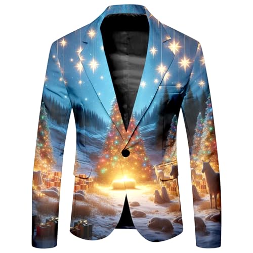 KBOPLEMQ Weihnachtsjacke Herren Xmas Blazer Sakko Regular Fit Weihnachtsmotiv Christmas Anzugjacke Weihnachten Mantel Festlich Weihnachtsblazer Elegante Langarm Sportlich von KBOPLEMQ