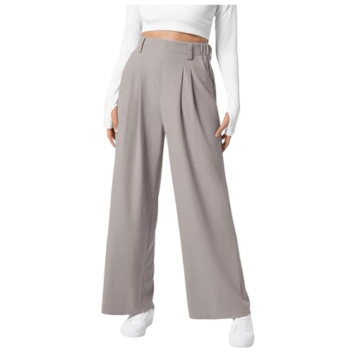 KBOPLEMQ Weite Hosen Damen Anzughose Lockere Palazzo Hose Hohe Taille Stoffhose Lässig Gerade Beinform Hosen Einfarbig Hose Weites Bein Lang Elegant Freizeit Anzughose Damen mit Tasche von KBOPLEMQ