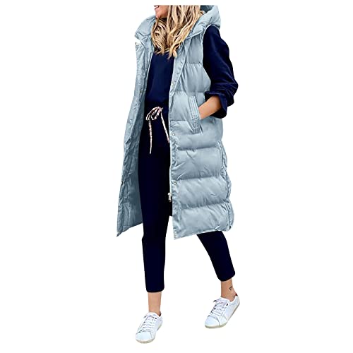 KBOPLEMQ Weste Damen Steppweste mit Kapuze Lang Steppweste Wintermantel Leichte Gesteppte Weste Mantel Jacke Daunenmantel mit Reißverschluss Daunenweste GroßE GrößEn Daunenjacke üBergangsjacke von KBOPLEMQ