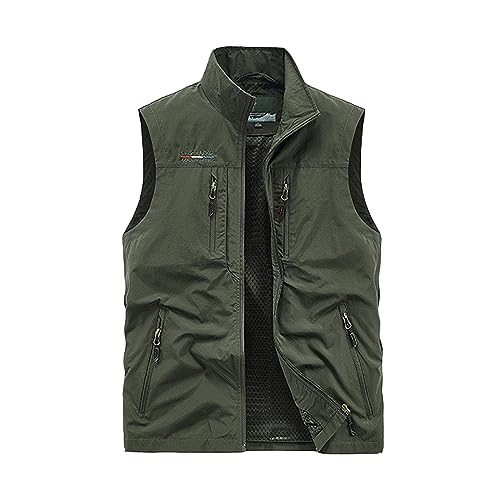 KBOPLEMQ Weste Herren Sommer Weste Outdoor Weste ärmellos Freizeit Leichte Funktionale Anglerweste Bequeme Arbeitsweste Jagd Trekking Wander Reporterwesten Safari Weste mit Vielen Taschen von KBOPLEMQ