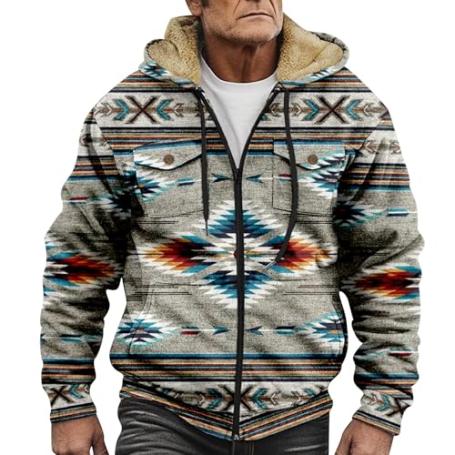 KBOPLEMQ Winterjacke Herren Reißverschluss Thermohemd Schützendem Innenfutter Arbeitshemd Vintage 3D-Gedruckte Jacke mit Taschen Gefüttert Warm Hemdjacke Winter Jacke Baumwolle Mantel Mit Kapuze von KBOPLEMQ