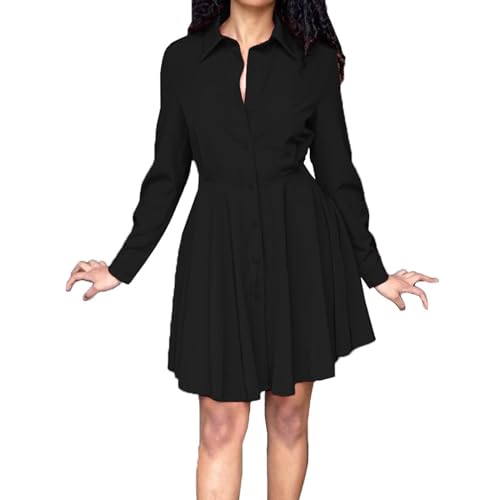 Kleid Damen Shirtkleid Langarm Hemdkleid V-Ausschnitt Swing Mini Tunika Blusenkleid mit Knöpfen Casual Blusenkleid Lang Freizeitkleid Elegant Blusenkleid Kleid Damen Shirtkleid Langarm Hemdkleid V-Ausschnitt Swing Mini Tunika Blusenkleid mit Knöpfen Casual Blusenkleid Lang Freizeitkleid Elegant Blusenkleid von KBOPLEMQ