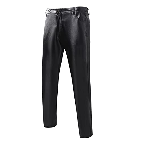 Lederhose Herren Regular Fit Soft PU Faux Leder Biker Hose Herbst Winter Lackleder Lange Freizeithose Trachtenlederhose Lederhosen Bikerhose wasserdichte Arbeitshosen Leather Pants Herrenhose von KBOPLEMQ