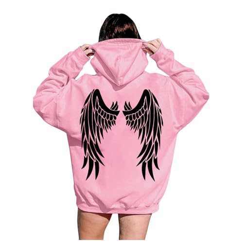 Pullover Damen Hoodies mit Flügel Print Langarm Rundhals Pulli Herbst Winter Locker Casual Oberteil 90er Y2K E-Girl Streetwear Frauen Oversized Bequeme Sweatshirts mit Kapuze von KBOPLEMQ