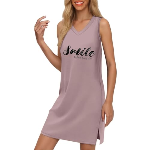 Sommerkleid Damen Elegant Leicht Luftig Strandkleid Lang Lässig Ärmellos V-Ausschnitt Swing Kleid Lockeres Mode Drucken Madikleid Casual Tunika Kleid Boho Freizeitkleid für Damen von KBOPLEMQ