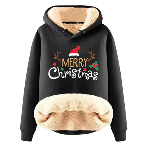 Weihnachtspullover Damen Teddy-Fleece Weihnachtshoodie Casual Fleece Sherpa Gefütterter Pullover mit Kapuze Weihnachts Pullis Christmas Hoodie Kapuzenpullover Warm Langarm Oberteil von KBOPLEMQ