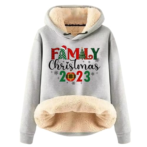 Weihnachtspullover Damen Teddy-Fleece Weihnachtshoodie Casual Fleece Sherpa Gefütterter Pullover mit Kapuze Weihnachts Pullis Christmas Hoodie Kapuzenpullover Warm Langarm Oberteil von KBOPLEMQ