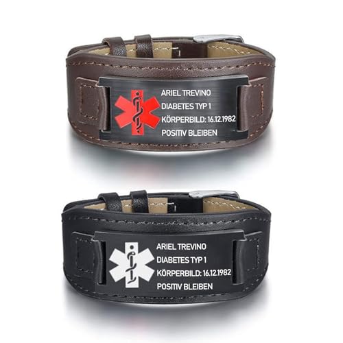 KBPTM Personalisierte Notfallarmband Medizinisches Alarm Armband - Elastische Verstellbare SOS ID Armband mit Gravur Notfallinformationen für Männer Frauen Papa (Leder) von KBPTM