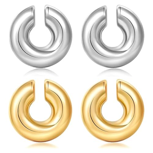 KBRPEY 2 Paar Gold Silber Ohrringe für Damen, klobige Huggie-Ohr-Manschetten-Goldohrringe, nicht durchdringend, hypoallergen, Mädchen-Ohrclip-Ohrringe, Schmuck, Geschenk von KBRPEY