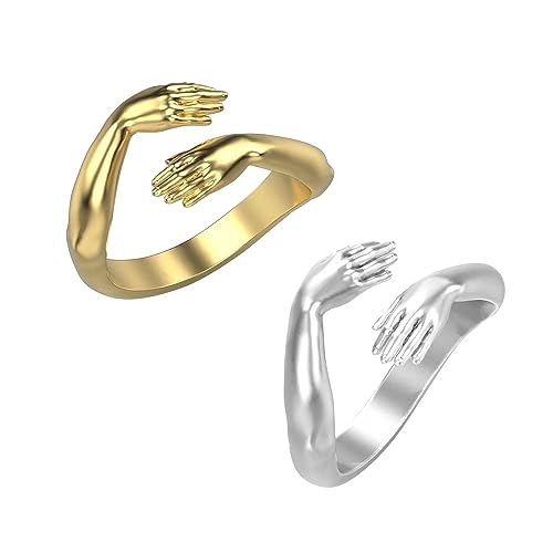 KBRPEY 2 Stück Umarmung Ring Damen Verstellbarer Umarmungsring Romantischer Love Hugging Hands Ring Silber Geben Sie Mir Eine Umarmung Hand Offene Ring KBRPEY 2 Stück Umarmung Ring Damen Verstellbarer Umarmungsring Romantischer Love Hugging Hands Ring Silber Geben Sie Mir Eine Umarmung Hand Offene Ring von KBRPEY
