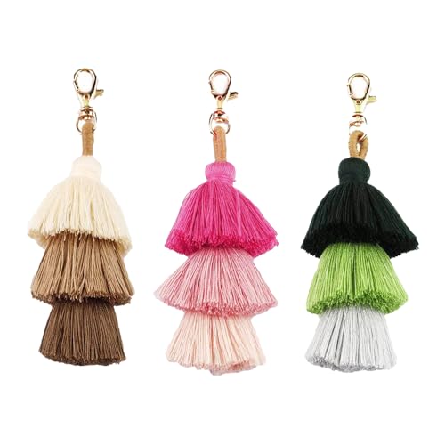 KBRPEY Mehrschichtige Quaste Schlüsselanhänger Boho Anhänger Textil Schmuck Karabinerhaken Damen Accessoire von KBRPEY