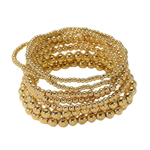 KBRPEY 7 Stück Armband Set für Damen Mädchen Gold Perlen Stapelbare Elastisches Armbänder Modeschmuck Geschenke für Brautjungfer Hochzeit Valentinstag Geburtstag von KBRPEY