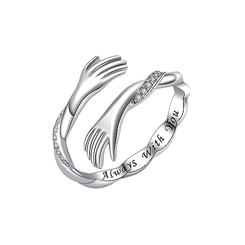 KBRPEY 925 Sterling Silber Umarmungsring Verstellbarer Umarmungsring Kristall Ring Romantischer Love Hugging Hands Ring Silber Geben Sie Mir Eine Umarmung Hand Offene Ring (Type B) von KBRPEY