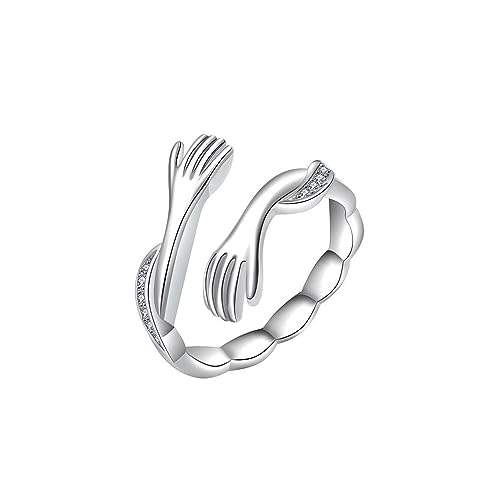 KBRPEY 925 Sterling Silber Umarmungsring Verstellbarer Umarmungsring Kristall Ring Romantischer Love Hugging Hands Ring Silber Geben Sie Mir Eine Umarmung Hand Offene Ring von KBRPEY