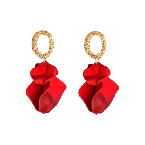 KBRPEY Ohrringe für Damen Boho Ohrringe Baumeln Ohrringe Mehrstufige Blütenblatt Ohrringe Elegant Statement Blumen Ohrringe Übertriebene Quastenohrringe(Rot) von KBRPEY