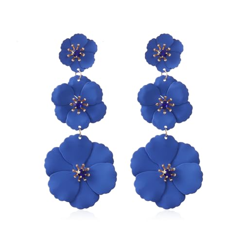 KBRPEY Dreistufige Blumen Ohrhänger Kamelien Ohrringe Damen Schmuck Lange Tropfen Blüten Statement Ohrstecker Elegant von KBRPEY