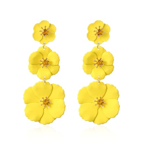 KBRPEY Dreistufige Blumen Ohrhänger Kamelien Ohrringe Damen Schmuck Lange Tropfen Blüten Statement Ohrstecker Elegant von KBRPEY