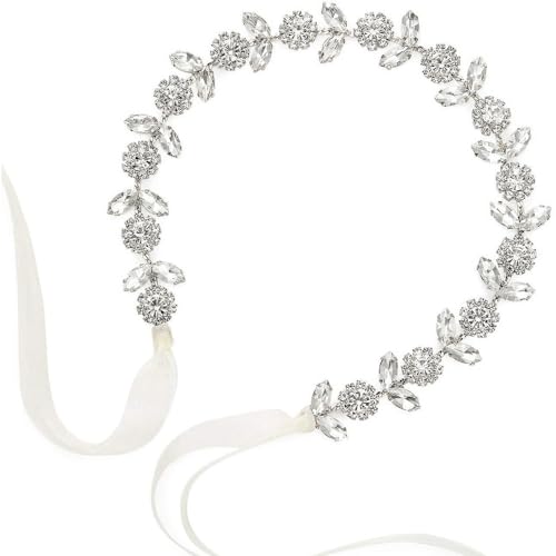 KBRPEY Braut Stirnband Kristall Haarschmuck Wassertropfen Stirnband Diadem für Damen Haarschmuck Kommunion Mädchen Hochzeit Kopfschmuck Blumen mit Perlen, für Bräute, Brautjungfern, Blumenmädche von KBRPEY