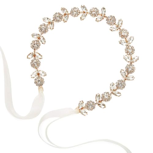 KBRPEY Braut Stirnband Kristall Haarschmuck Wassertropfen Stirnband Diadem für Damen Haarschmuck Kommunion Mädchen Hochzeit Kopfschmuck Blumen mit Perlen von KBRPEY