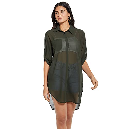 KBRPEY Strandtunika Damen Hemdbluse Transparent Bikini Cover up Strandkleider Sommer Leicht Luftig Badeanzug Überwurf Strand Outfit Boho Strandponcho Urlaub Beach Pool Strandoberteil von KBRPEY