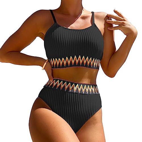 KBRPEY Damen Bikini Set High Waist Schwimmanzug Trendy Sexy Bademode Zweiteiliger Badeanzug Triangel Bikini Swimsuit Beachwear (Schwarz M) von KBRPEY