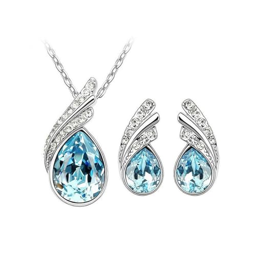 KBRPEY Damen Braut Hochzeit Schmuck Set Kristall Halskette Ohrring Schmuck Set Funkelnden Saphir baumeln Prom Kostüm-Party-Schmuck Geschenk zum Geschenke für Frauen (Blau) von KBRPEY